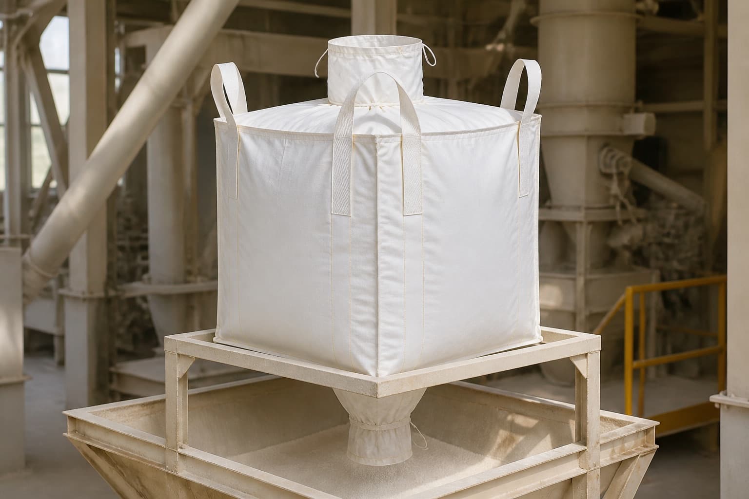 Kaolin Clay handled with a white FIBC in an industrial setting